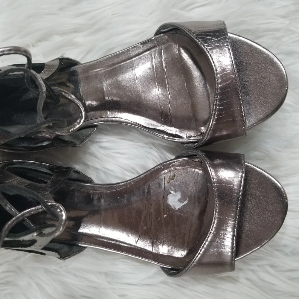 Metallic Silver Lace-Up Gladiator Knee-High Sandals - Women